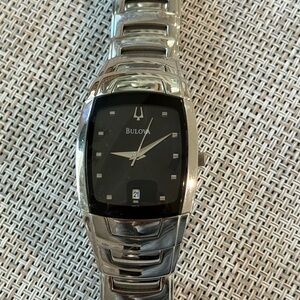 Bulova Silver Tone Watch with Black Dial